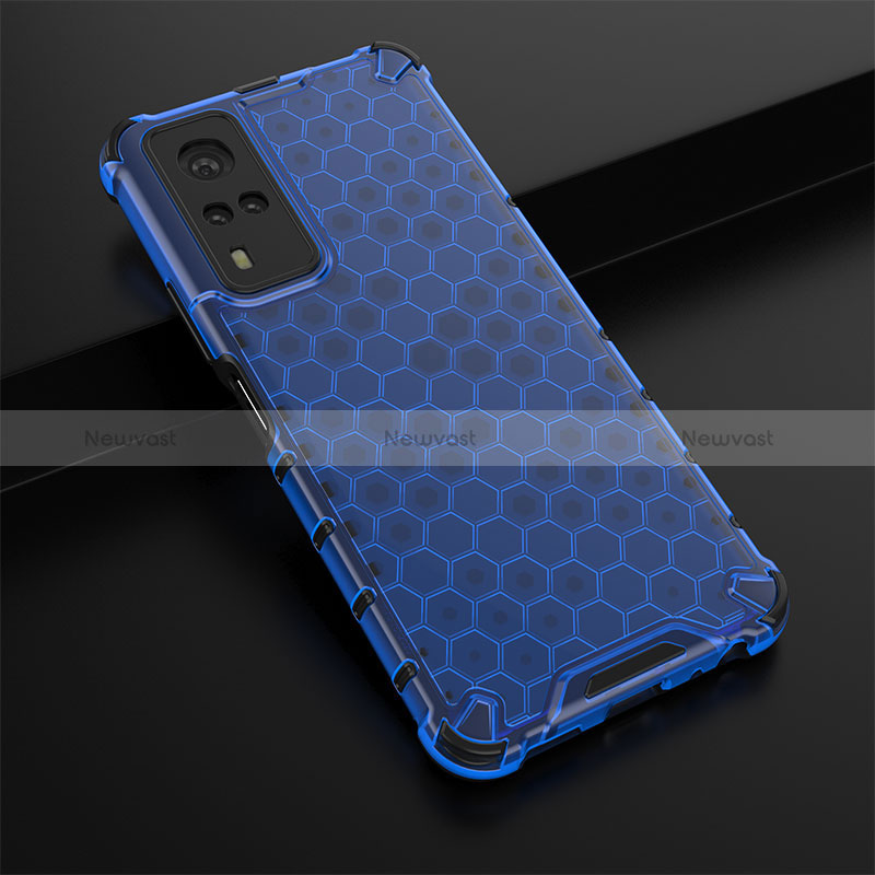 Silicone Transparent Frame Case Cover 360 Degrees AM1 for Vivo Y31 (2021) Blue