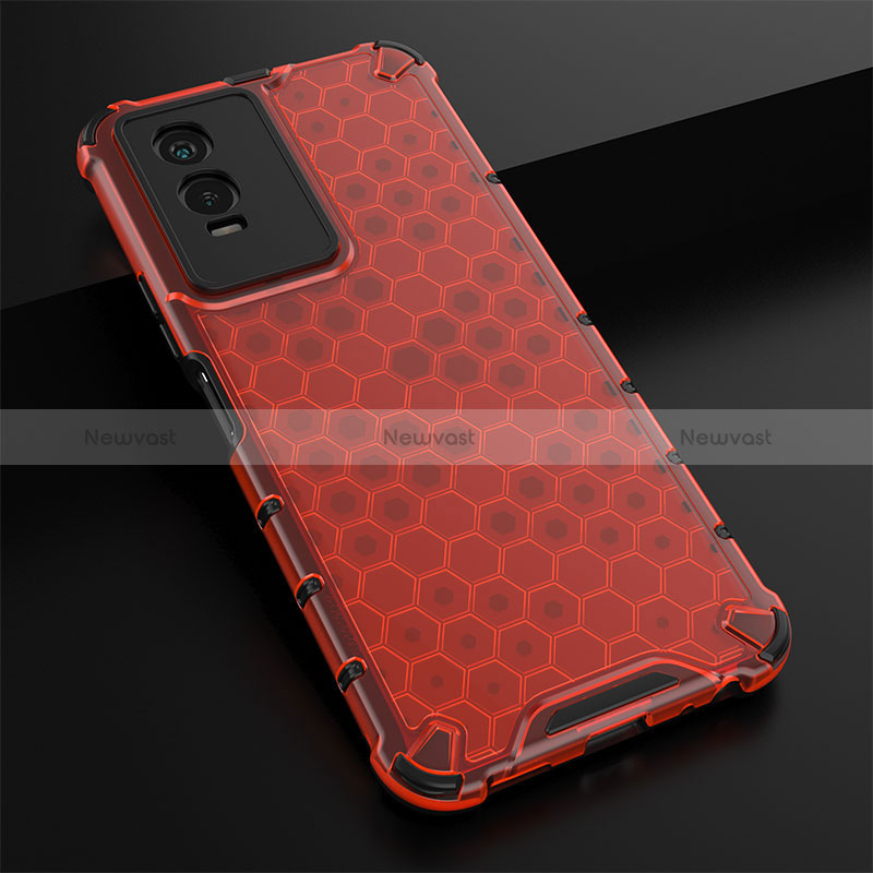 Silicone Transparent Frame Case Cover 360 Degrees AM1 for Vivo Y76s 5G Red