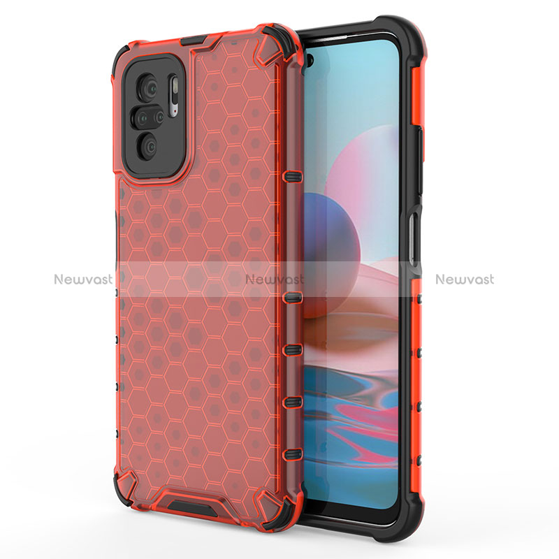 Silicone Transparent Frame Case Cover 360 Degrees AM1 for Xiaomi Redmi Note 10 4G Red