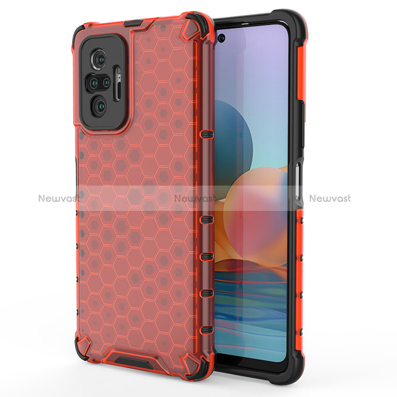 Silicone Transparent Frame Case Cover 360 Degrees AM1 for Xiaomi Redmi Note 10 Pro Max Red
