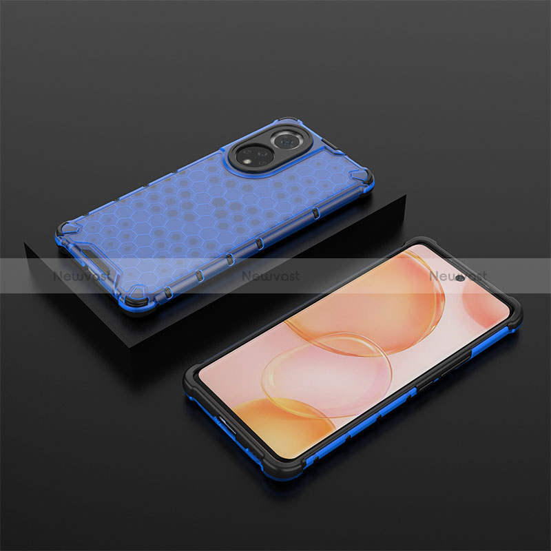 Silicone Transparent Frame Case Cover 360 Degrees AM2 for Huawei Honor 50 5G Blue