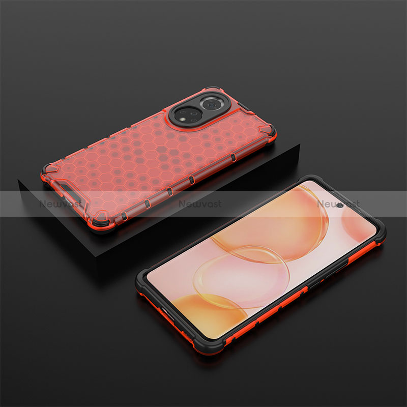 Silicone Transparent Frame Case Cover 360 Degrees AM2 for Huawei Honor 50 5G Red