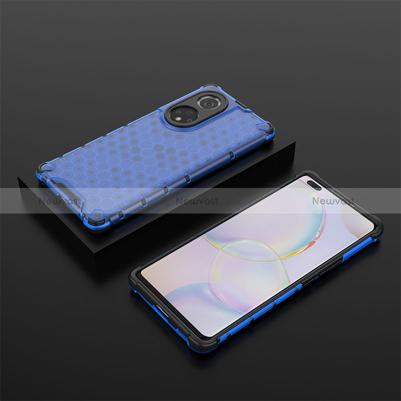 Silicone Transparent Frame Case Cover 360 Degrees AM2 for Huawei Honor 50 Pro 5G Blue