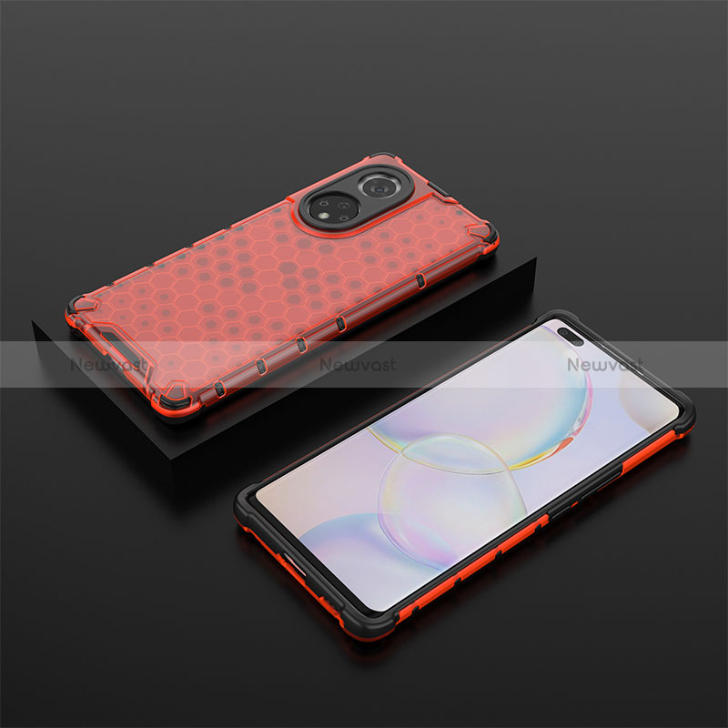 Silicone Transparent Frame Case Cover 360 Degrees AM2 for Huawei Honor 50 Pro 5G Red