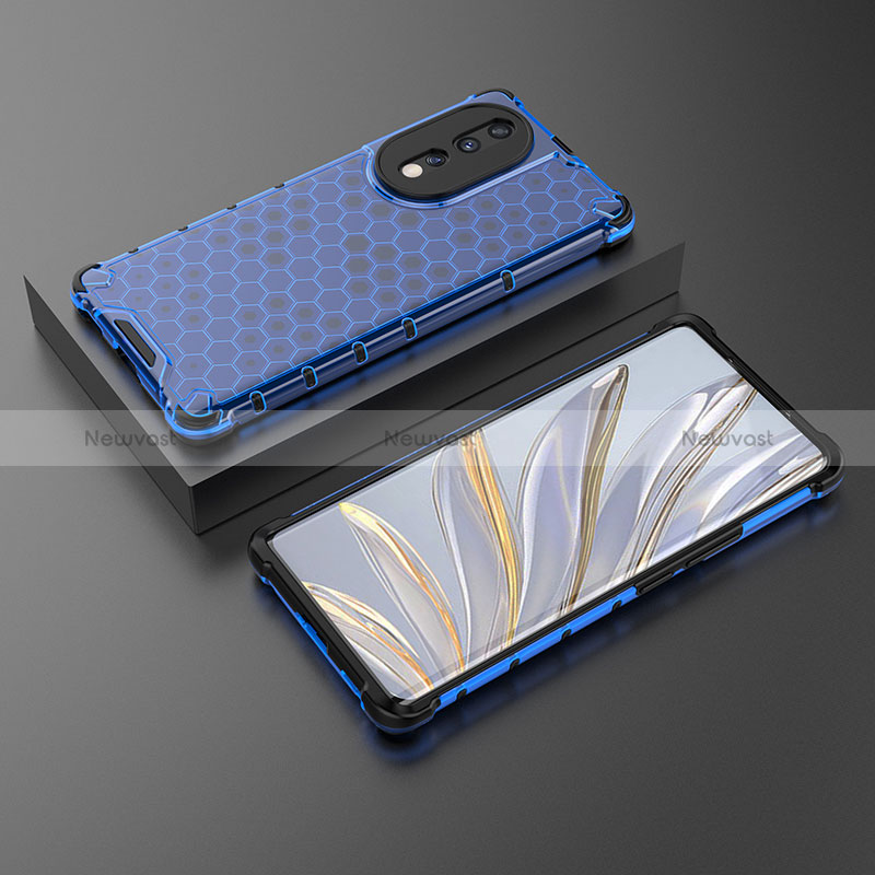 Silicone Transparent Frame Case Cover 360 Degrees AM2 for Huawei Honor 80 5G Blue