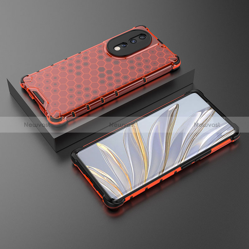 Silicone Transparent Frame Case Cover 360 Degrees AM2 for Huawei Honor 80 5G Red