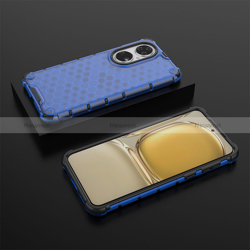 Silicone Transparent Frame Case Cover 360 Degrees AM2 for Huawei P50 Blue