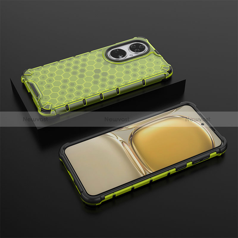 Silicone Transparent Frame Case Cover 360 Degrees AM2 for Huawei P50 Green