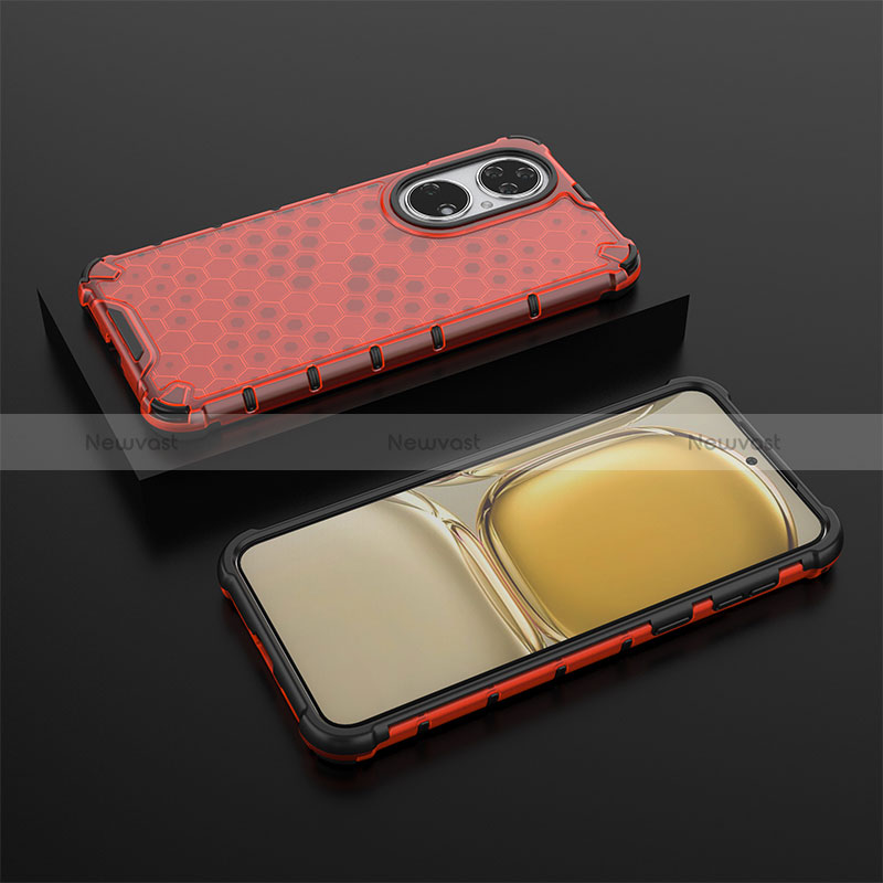 Silicone Transparent Frame Case Cover 360 Degrees AM2 for Huawei P50 Pro Red