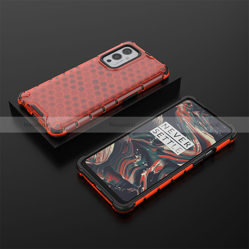 Silicone Transparent Frame Case Cover 360 Degrees AM2 for OnePlus 9 5G Red