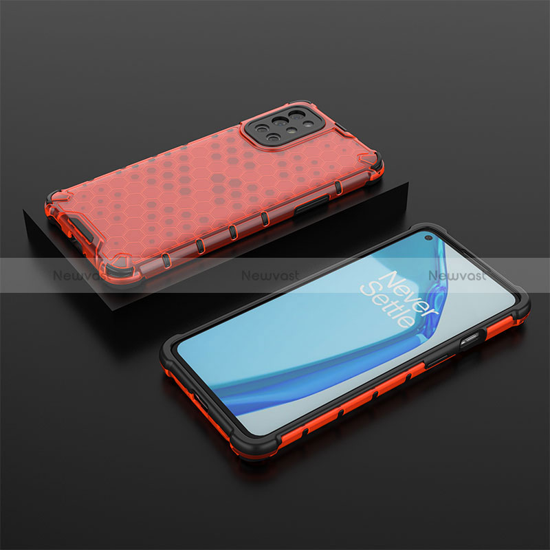 Silicone Transparent Frame Case Cover 360 Degrees AM2 for OnePlus 9R 5G Red