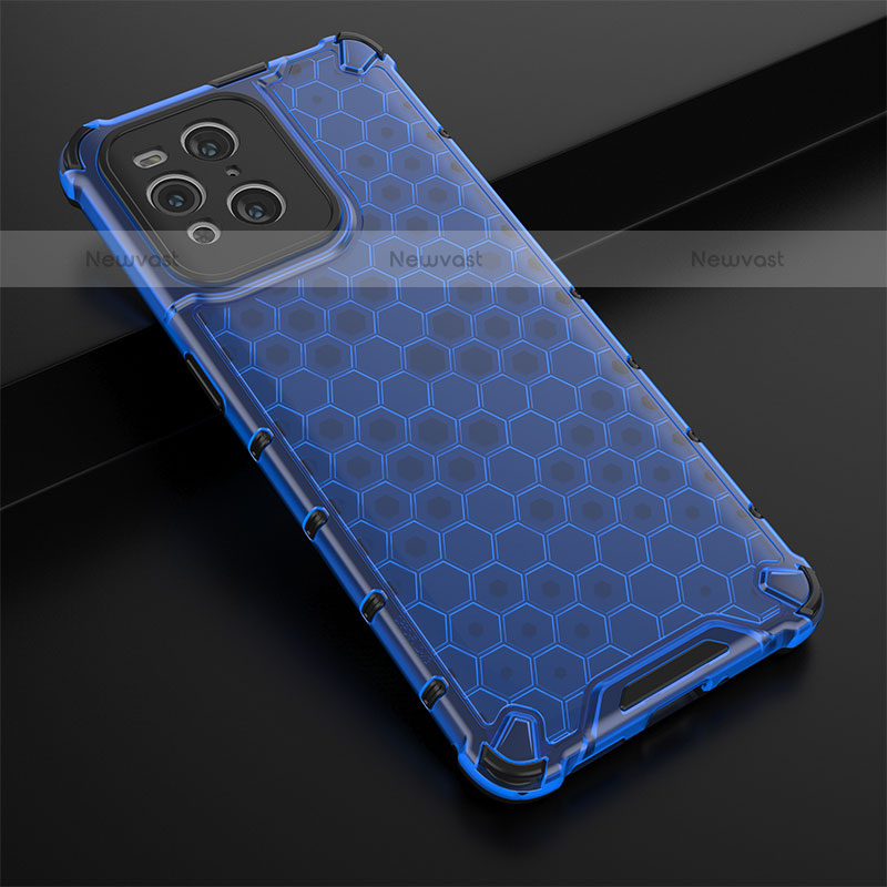 Silicone Transparent Frame Case Cover 360 Degrees AM2 for Oppo Find X3 Pro 5G Blue