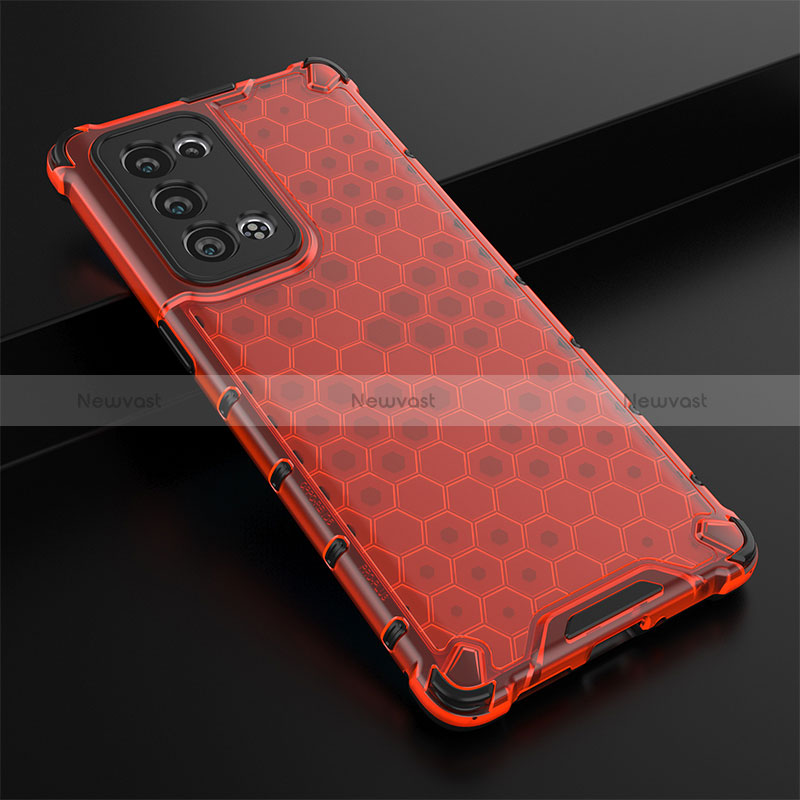 Silicone Transparent Frame Case Cover 360 Degrees AM2 for Oppo Reno6 Pro 5G Red