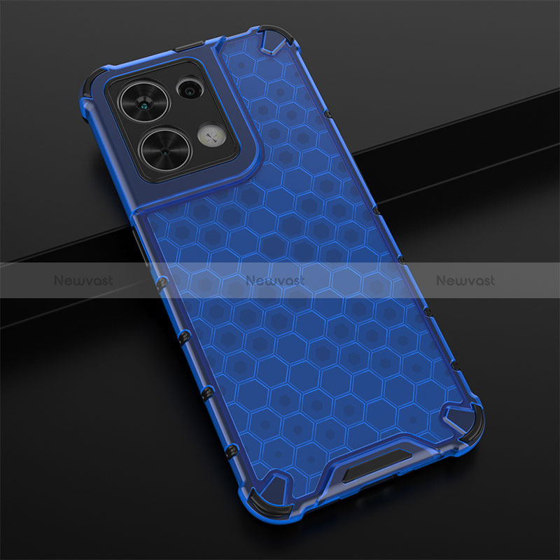 Silicone Transparent Frame Case Cover 360 Degrees AM2 for Oppo Reno9 5G Blue