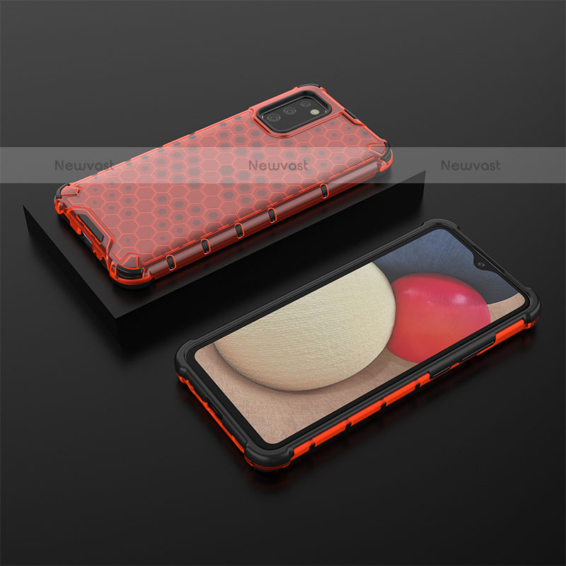 Silicone Transparent Frame Case Cover 360 Degrees AM2 for Samsung Galaxy A02s Red