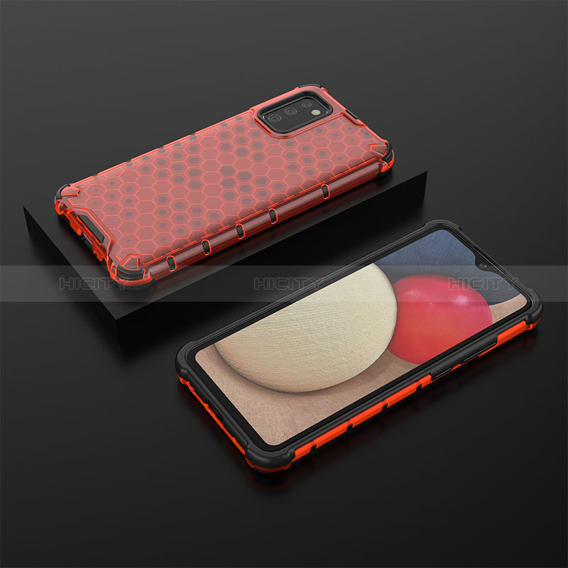 Silicone Transparent Frame Case Cover 360 Degrees AM2 for Samsung Galaxy A03s Red