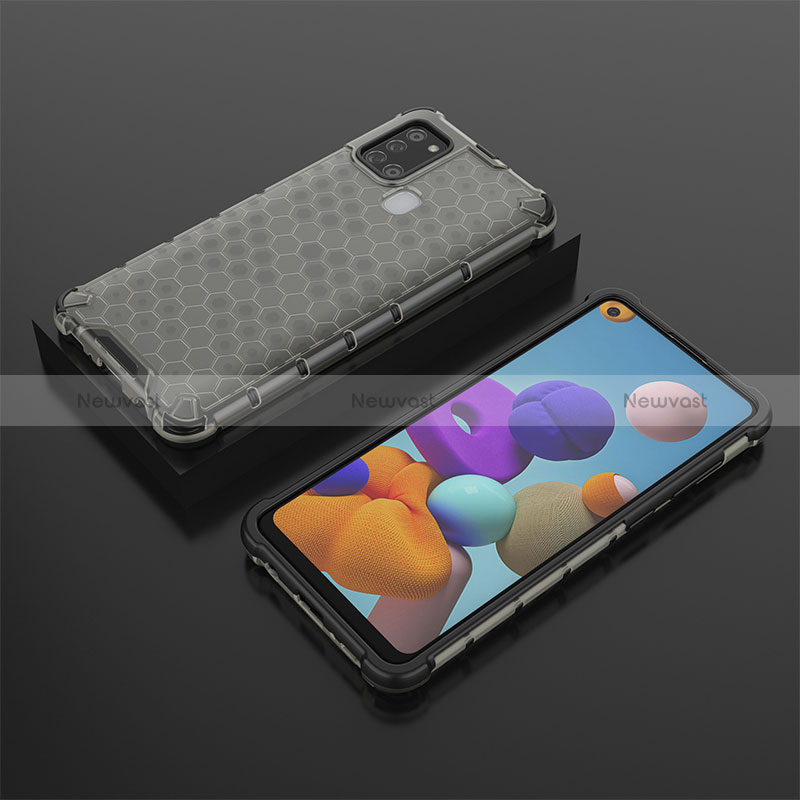 Silicone Transparent Frame Case Cover 360 Degrees AM2 for Samsung Galaxy A21s Black