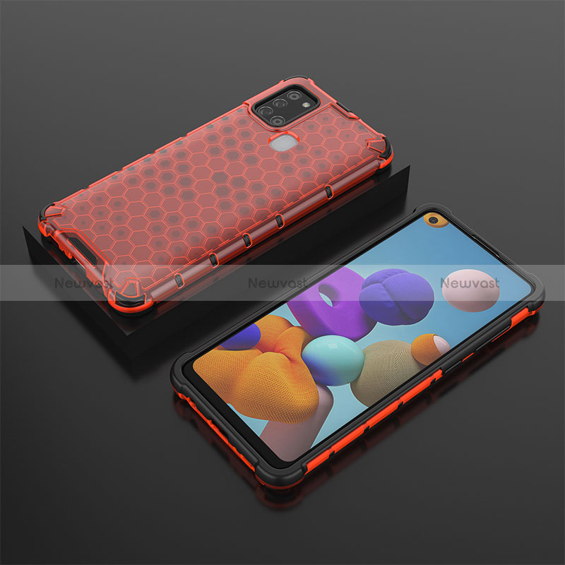 Silicone Transparent Frame Case Cover 360 Degrees AM2 for Samsung Galaxy A21s Red