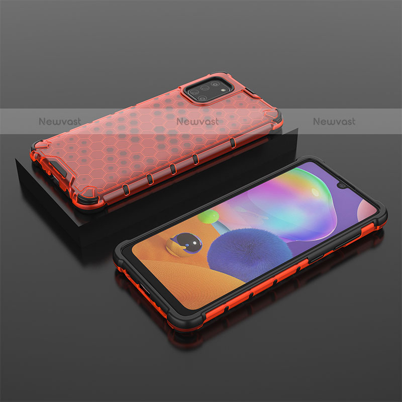 Silicone Transparent Frame Case Cover 360 Degrees AM2 for Samsung Galaxy A31 Red