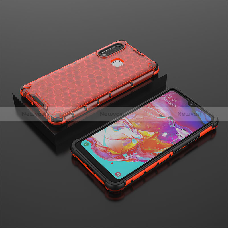 Silicone Transparent Frame Case Cover 360 Degrees AM2 for Samsung Galaxy A70E Red