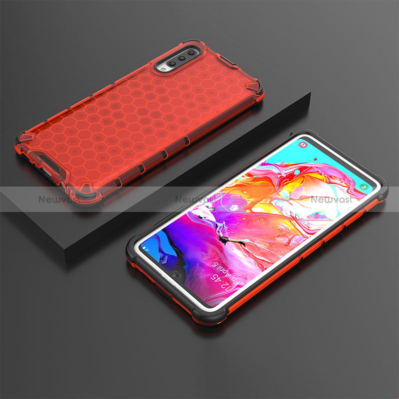 Silicone Transparent Frame Case Cover 360 Degrees AM2 for Samsung Galaxy A70S Red