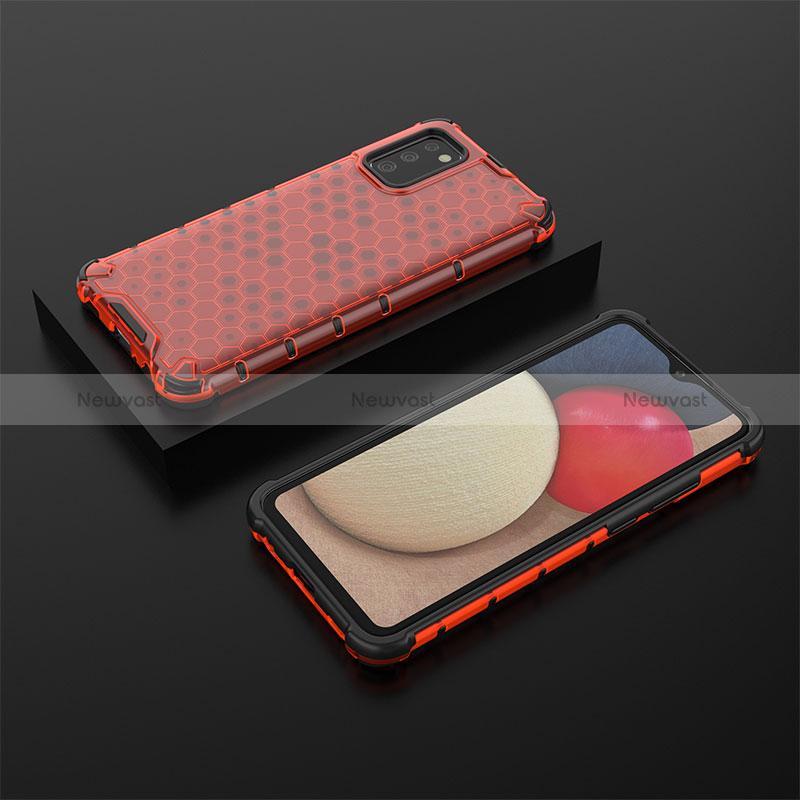 Silicone Transparent Frame Case Cover 360 Degrees AM2 for Samsung Galaxy F02S SM-E025F Red