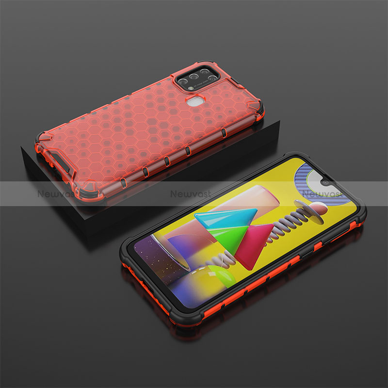 Silicone Transparent Frame Case Cover 360 Degrees AM2 for Samsung Galaxy M21s Red