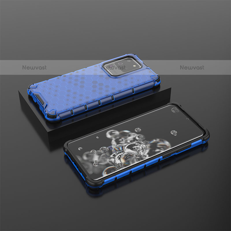 Silicone Transparent Frame Case Cover 360 Degrees AM2 for Samsung Galaxy S20 Ultra Blue