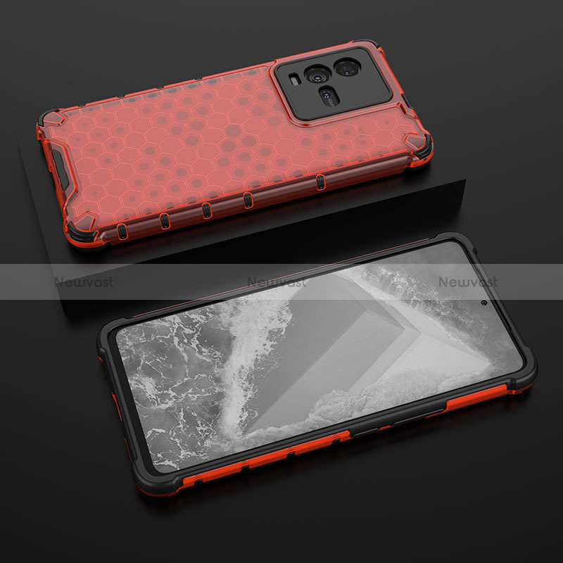 Silicone Transparent Frame Case Cover 360 Degrees AM2 for Vivo iQOO 10 5G Red