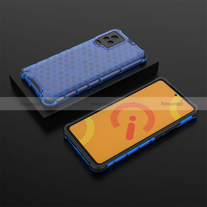 Silicone Transparent Frame Case Cover 360 Degrees AM2 for Vivo iQOO 7 5G Blue