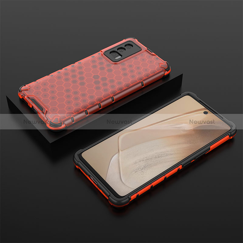 Silicone Transparent Frame Case Cover 360 Degrees AM2 for Vivo iQOO 7 India 5G Red