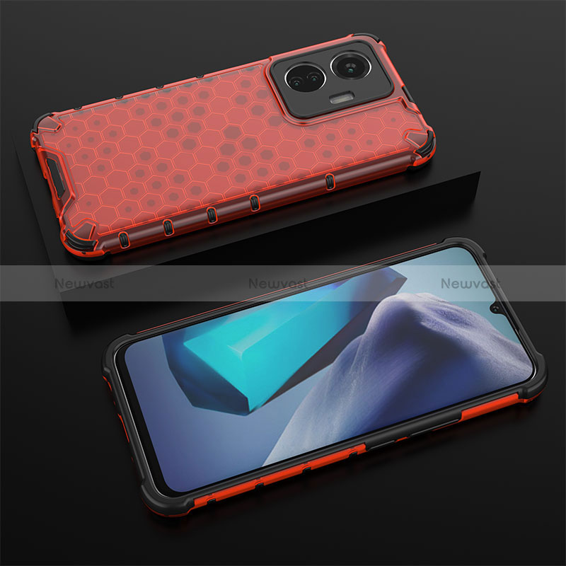 Silicone Transparent Frame Case Cover 360 Degrees AM2 for Vivo T1 4G Red