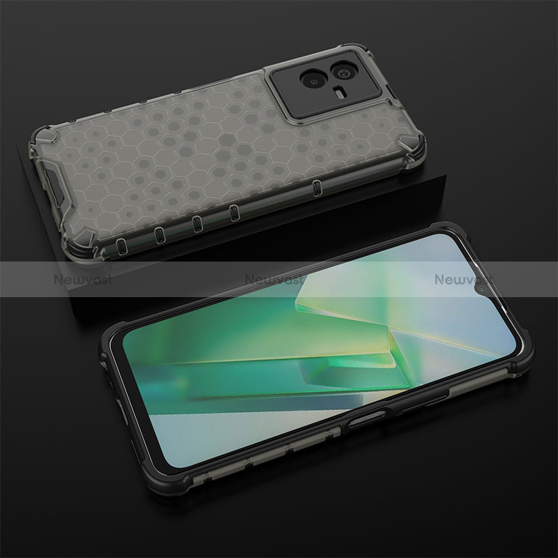 Silicone Transparent Frame Case Cover 360 Degrees AM2 for Vivo T2x 5G Black