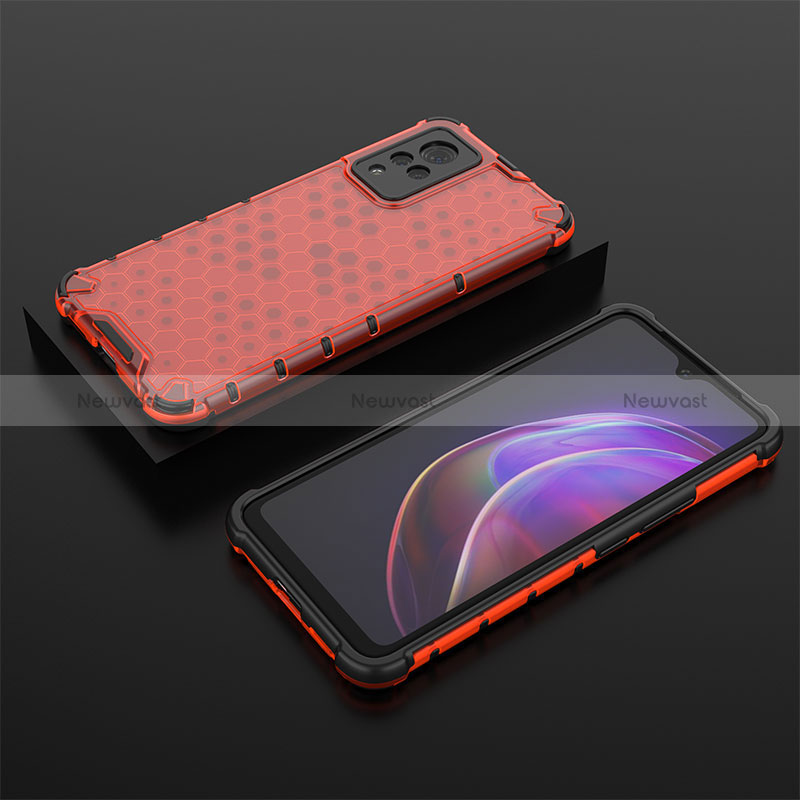 Silicone Transparent Frame Case Cover 360 Degrees AM2 for Vivo V21 5G Red