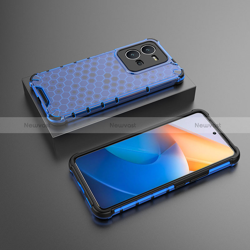 Silicone Transparent Frame Case Cover 360 Degrees AM2 for Vivo V25 5G Blue