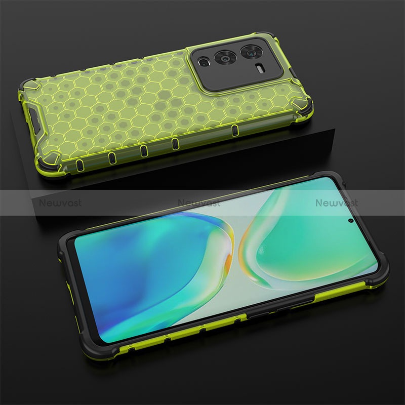 Silicone Transparent Frame Case Cover 360 Degrees AM2 for Vivo V25 Pro 5G Green