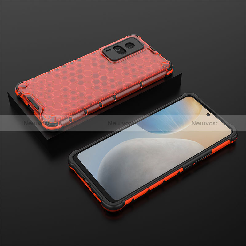 Silicone Transparent Frame Case Cover 360 Degrees AM2 for Vivo X60 Pro 5G Red