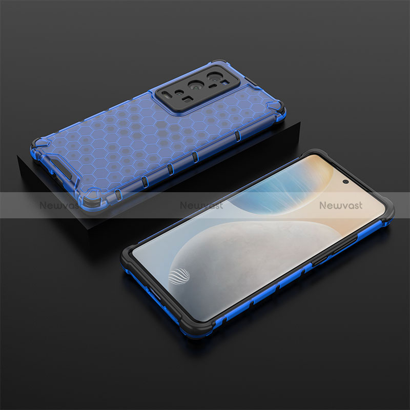 Silicone Transparent Frame Case Cover 360 Degrees AM2 for Vivo X60 Pro+ Plus 5G Blue