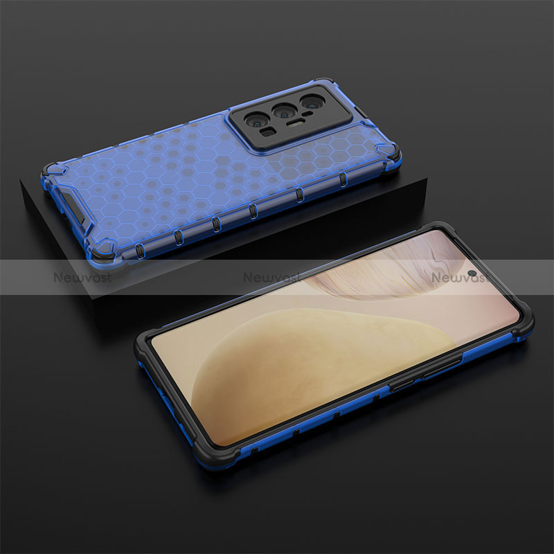 Silicone Transparent Frame Case Cover 360 Degrees AM2 for Vivo X70 Pro+ Plus 5G Blue