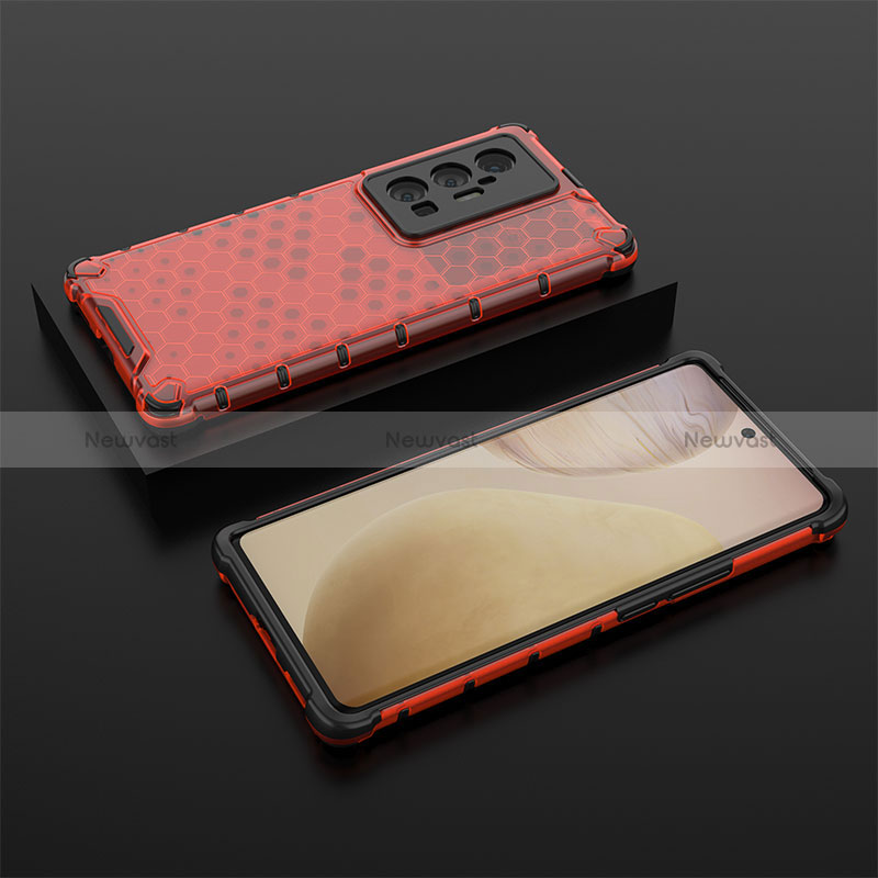 Silicone Transparent Frame Case Cover 360 Degrees AM2 for Vivo X70 Pro+ Plus 5G Red