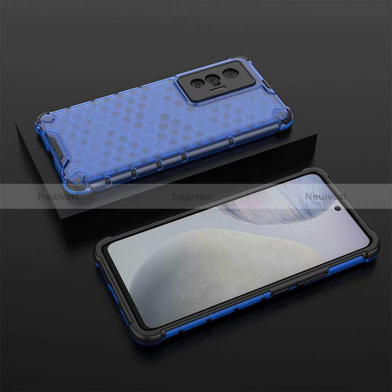 Silicone Transparent Frame Case Cover 360 Degrees AM2 for Vivo X70t Blue