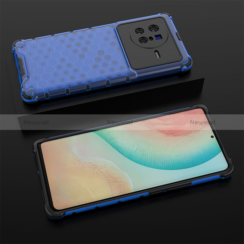 Silicone Transparent Frame Case Cover 360 Degrees AM2 for Vivo X80 5G Blue