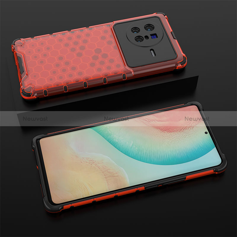 Silicone Transparent Frame Case Cover 360 Degrees AM2 for Vivo X80 5G Red