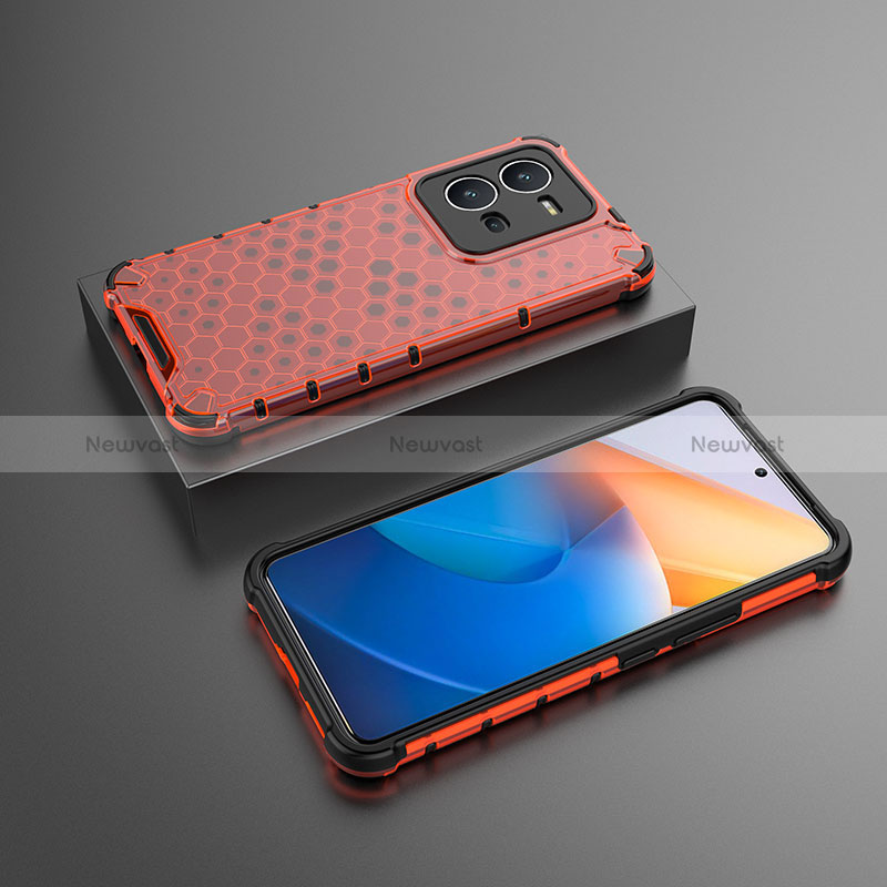 Silicone Transparent Frame Case Cover 360 Degrees AM2 for Vivo X80 Lite 5G Red