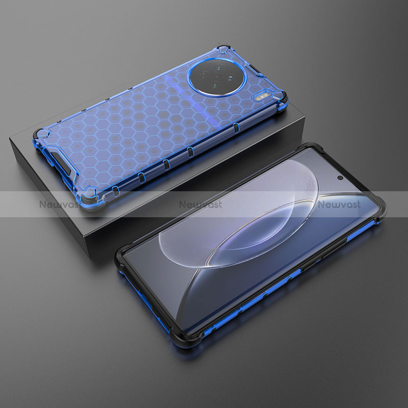 Silicone Transparent Frame Case Cover 360 Degrees AM2 for Vivo X90 5G Blue