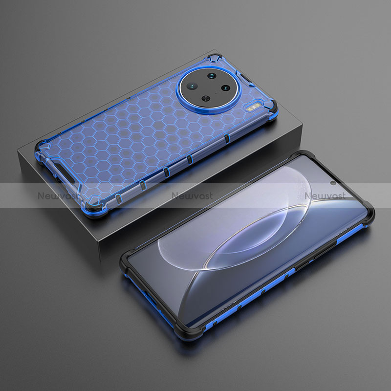 Silicone Transparent Frame Case Cover 360 Degrees AM2 for Vivo X90 Pro 5G Blue