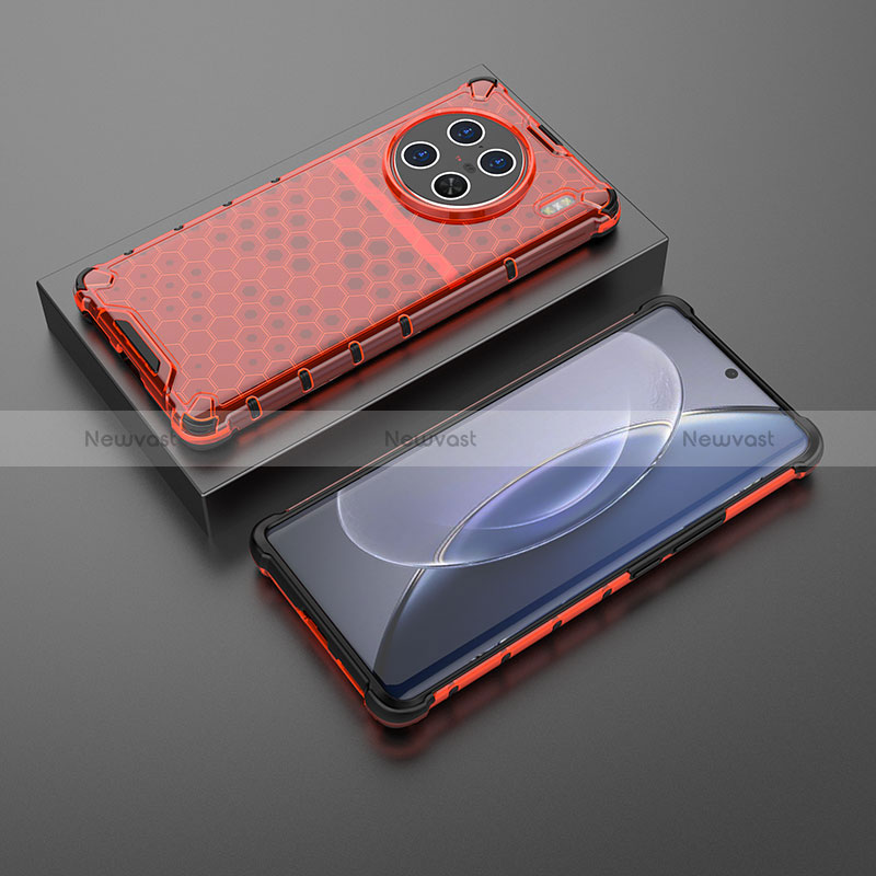 Silicone Transparent Frame Case Cover 360 Degrees AM2 for Vivo X90 Pro+ Plus 5G Red