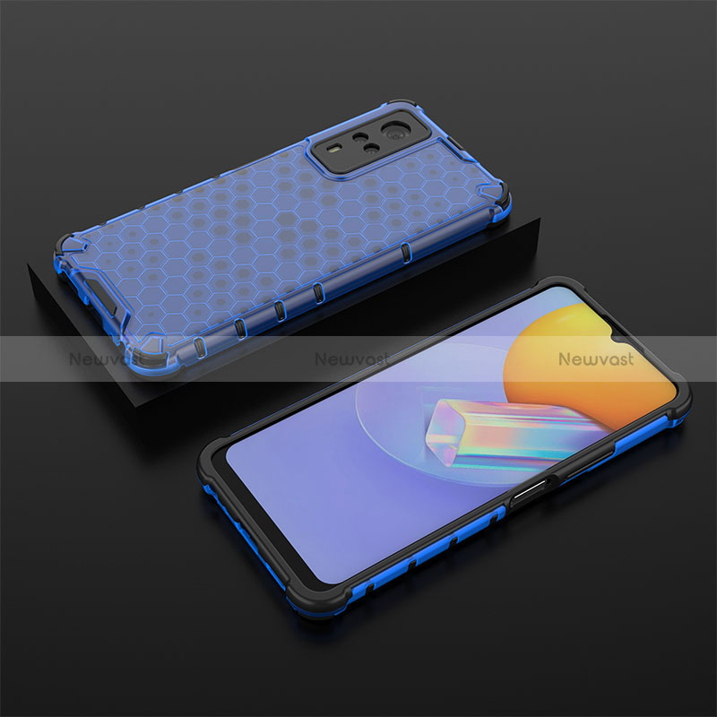 Silicone Transparent Frame Case Cover 360 Degrees AM2 for Vivo Y31 (2021) Blue