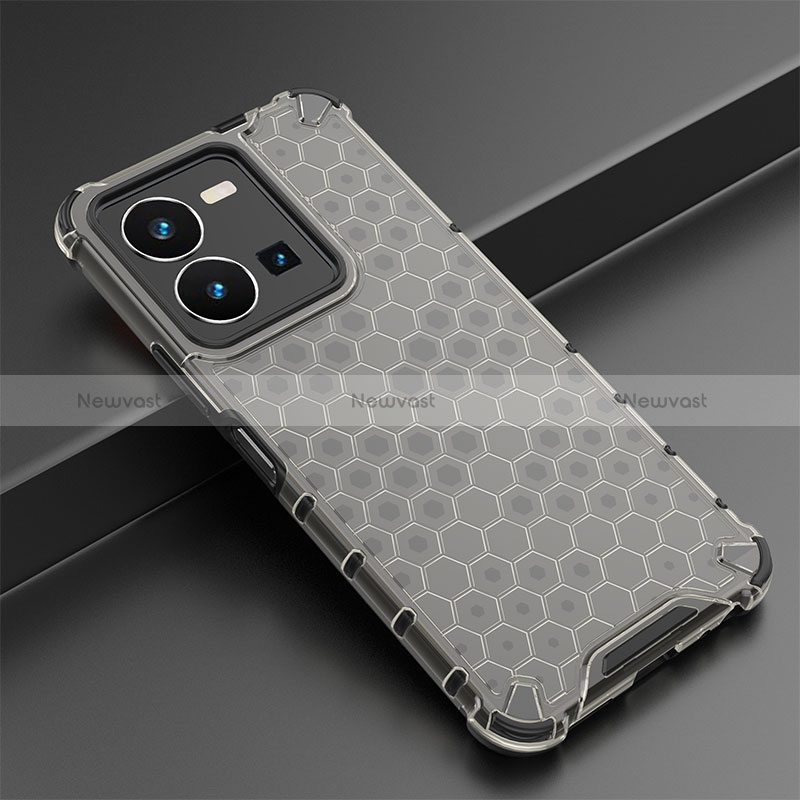 Silicone Transparent Frame Case Cover 360 Degrees AM2 for Vivo Y35 4G Black