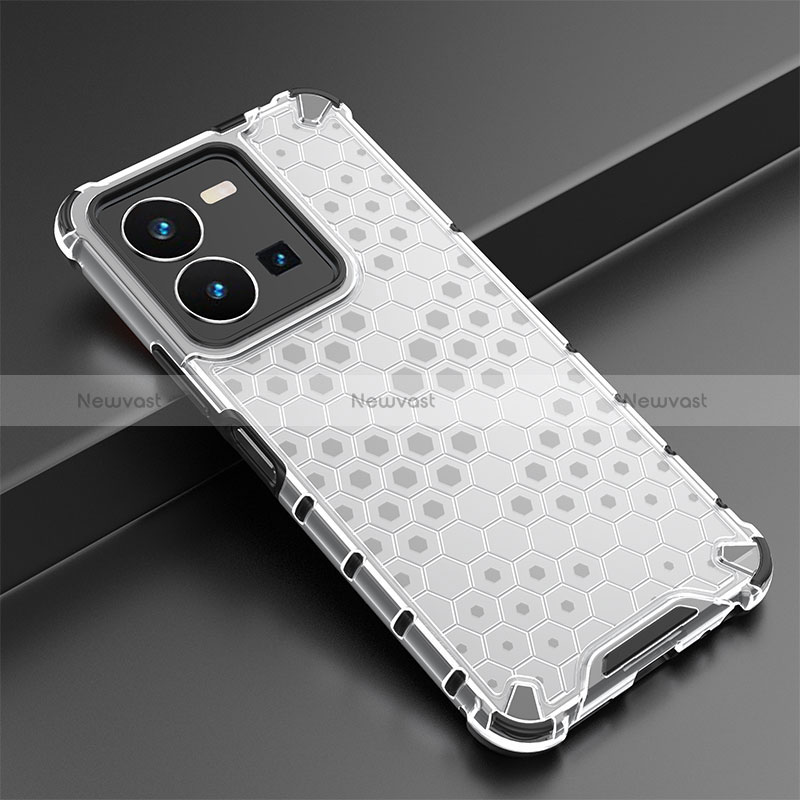 Silicone Transparent Frame Case Cover 360 Degrees AM2 for Vivo Y35 4G White